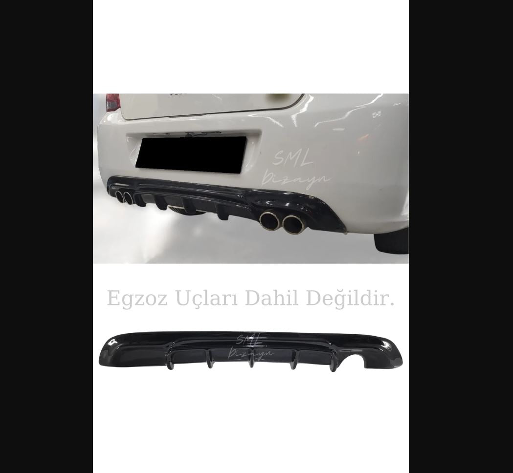 Glossy Black Rear Bumper Diffuser for Peugeot 301 (2017–2022) – Plastic Sporty Upgrade
