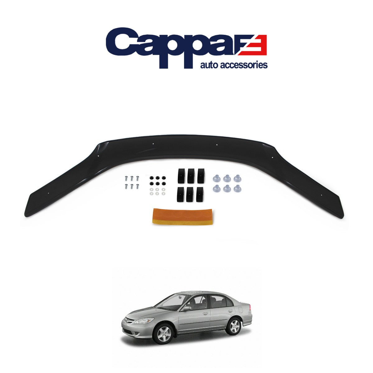 Glossy Black Front Hood Deflector for Honda Civic (2001–2006) – Bug Shield & Hood Protection Spoiler