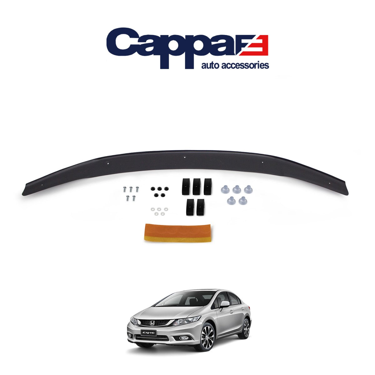 Glossy Black Front Hood Deflector for Honda Civic (2012–2022) – Bug Shield & Hood Protection Spoiler