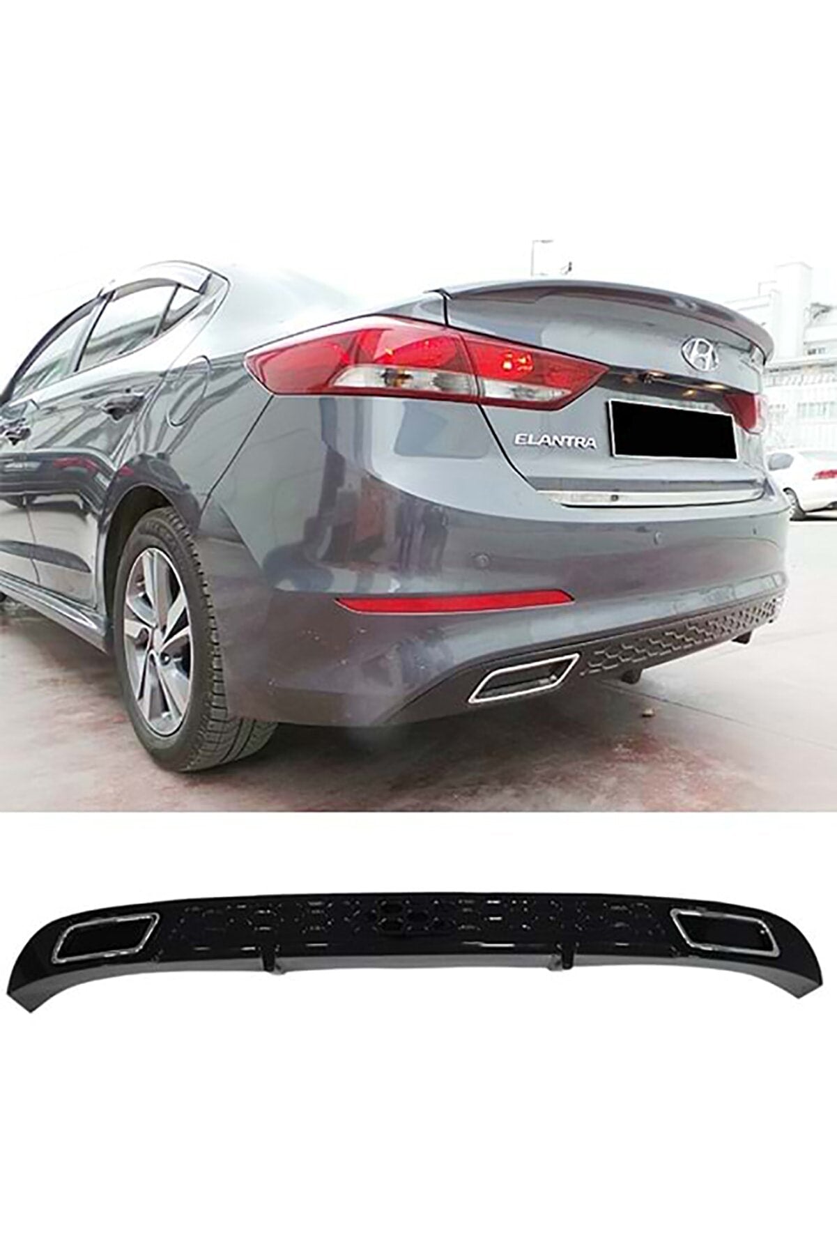 For Hyundai Elantra  Rear Diffuser Piano Black + Chrome Exhaust Tip (2015-2019)