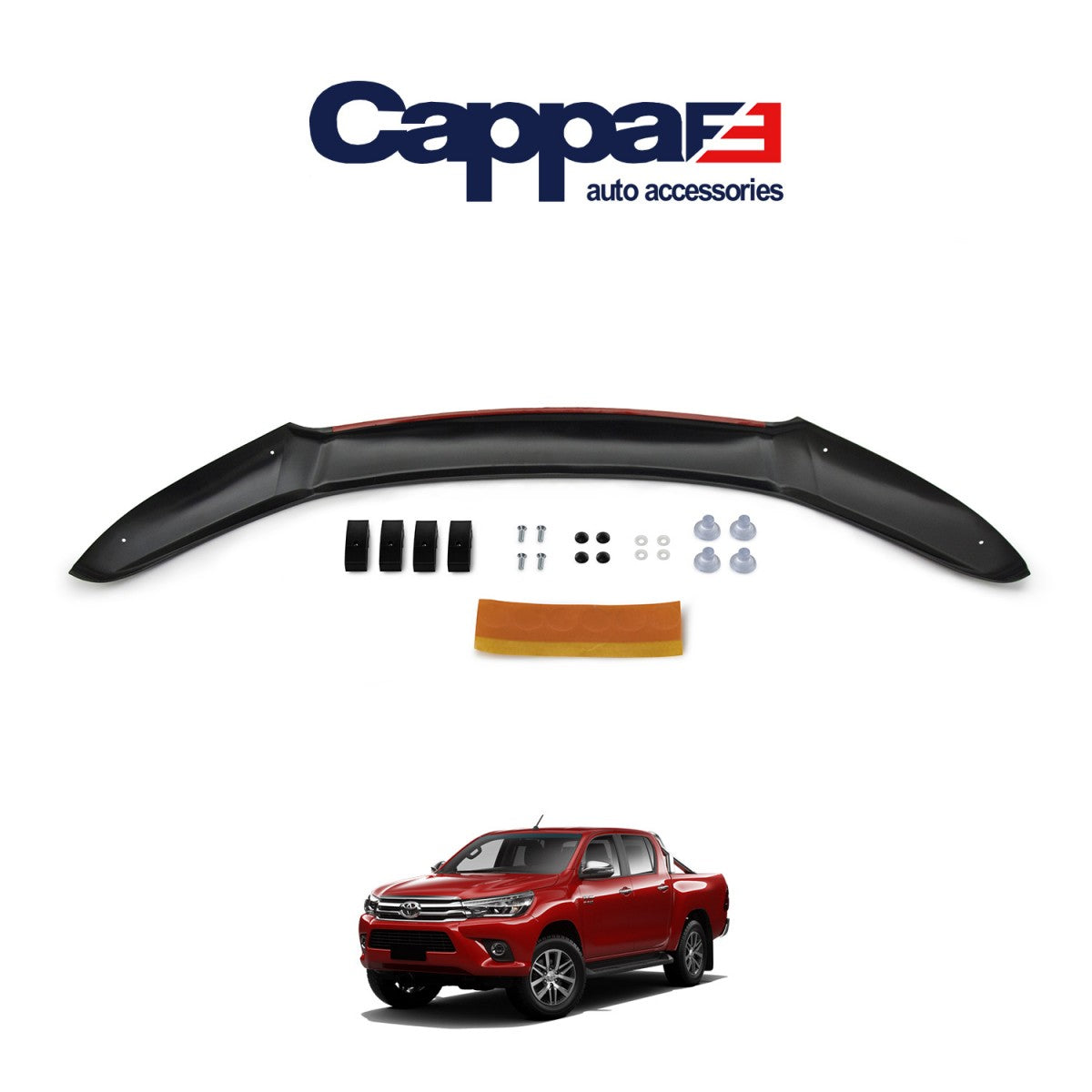 Glossy Black Front Hood Protection Spoiler & Bug Shield for Toyota Hilux (2015–2020) – Durable Hood Deflector Guard