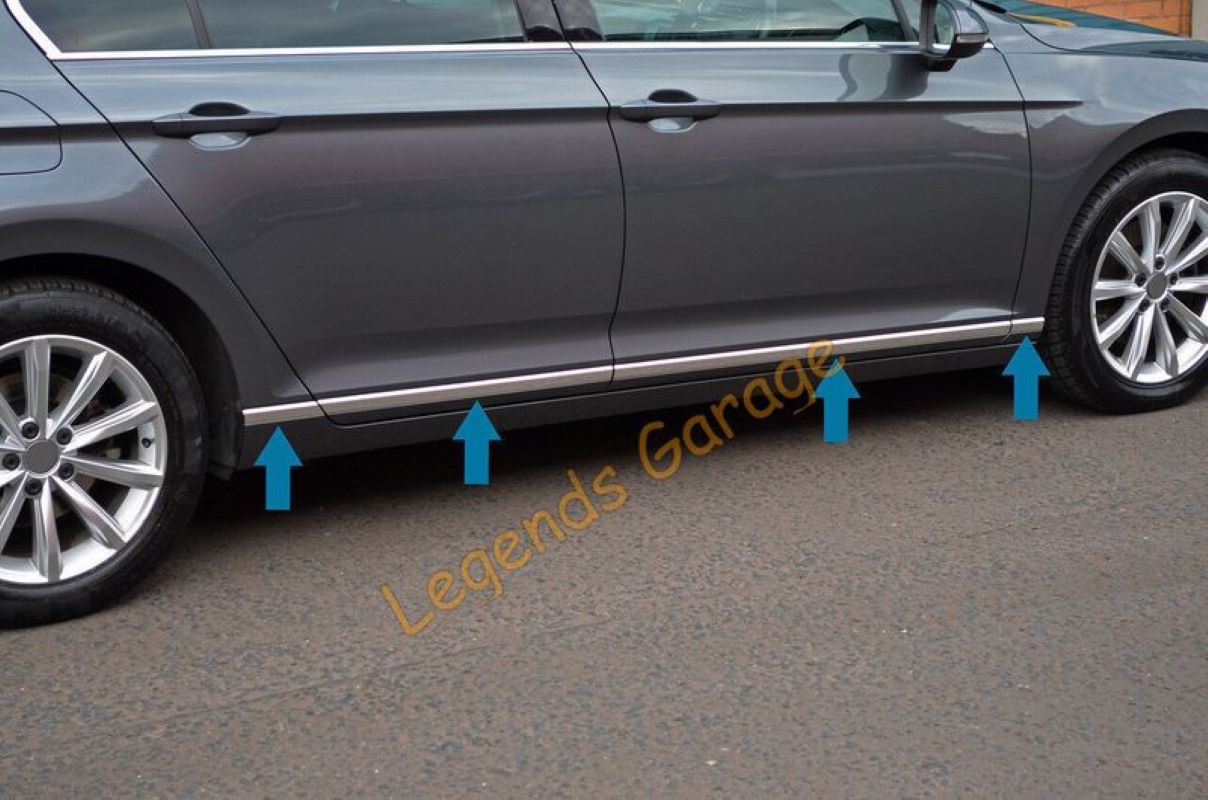 For Volkswagen VW Passat B8 Full Chrome Exterior Trim Kit – 14-Piece Set (2015–2019) Rear Bumper Trim (3 pcs) + Front Bumper Trim (3 pcs) + Side Door Chrome Molding (8 pcs)