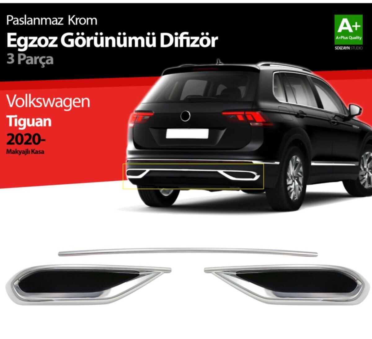 Chrome Exhaust Diffuser for VW Volkswagen Tiguan 2 (2020–2024) – Sporty Rear Upgrade