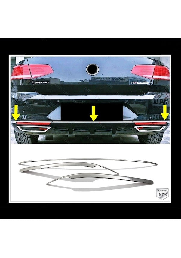 For Vw Volkswagen Passat B8 (2014–2022) Chrome Rear Bumper Lower Trim – 3-Piece Set