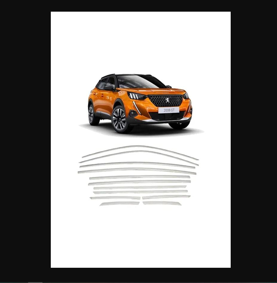 12PCS Chrome Window Trim Kit for Peugeot 2008 (2019–2025) – Full Frame Stainless Steel Styling Upgrade