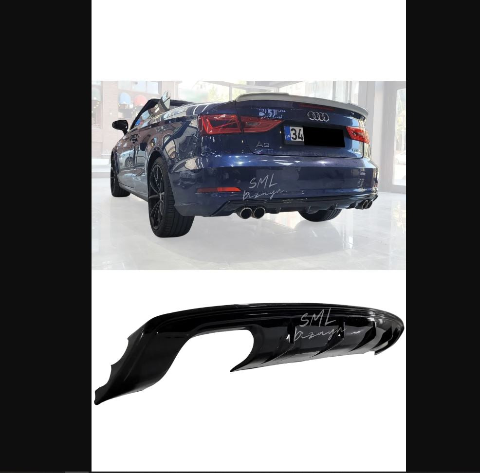 Gloss Black Rear Diffuser for Audi A3 8V Sedan & Cabrio (2013–2017) – Sport Rear Bumper Upgrade