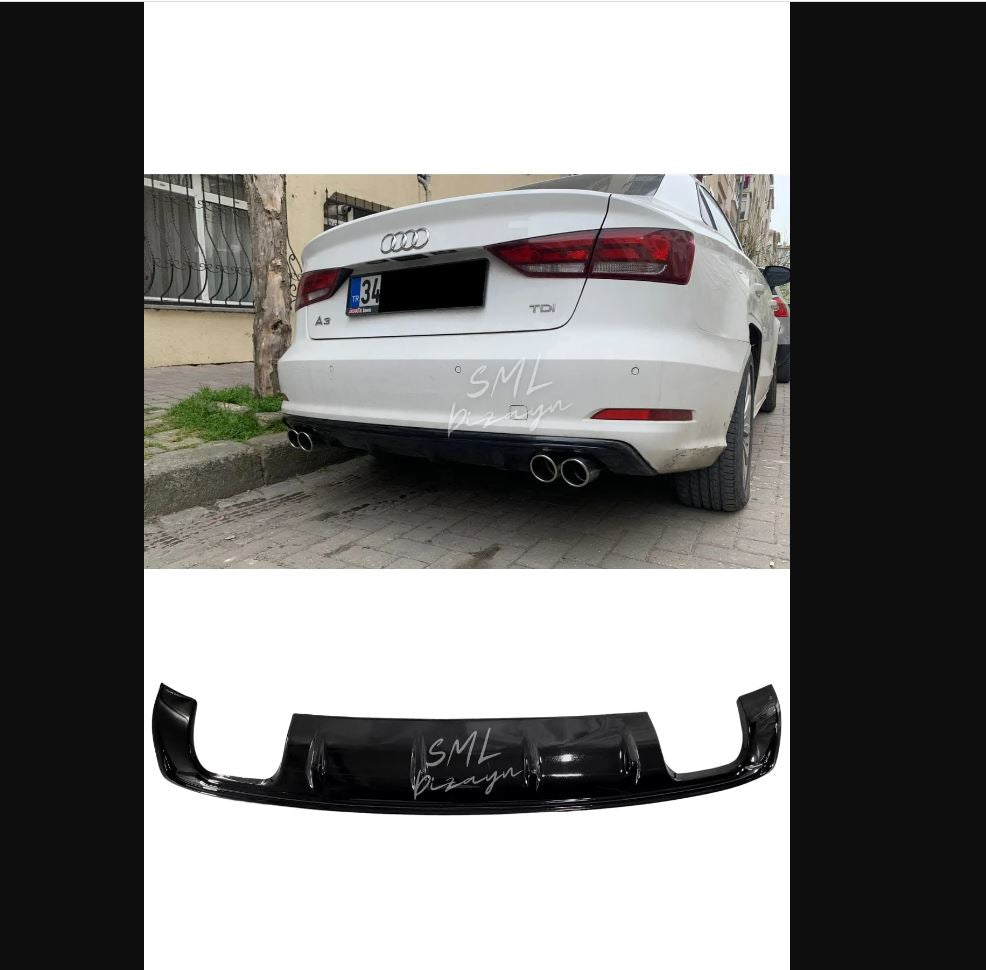Gloss Black Rear Diffuser for Audi A3 8V Sedan & Cabrio (2013–2017) – Sport Rear Bumper Upgrade