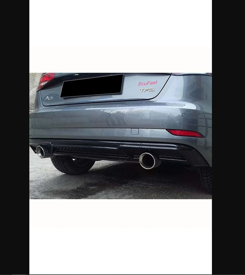 S3 Style Rear Diffuser for Audi A3 8V FL (2017–2019) – Piano Black – Dual Side Single Exhaust