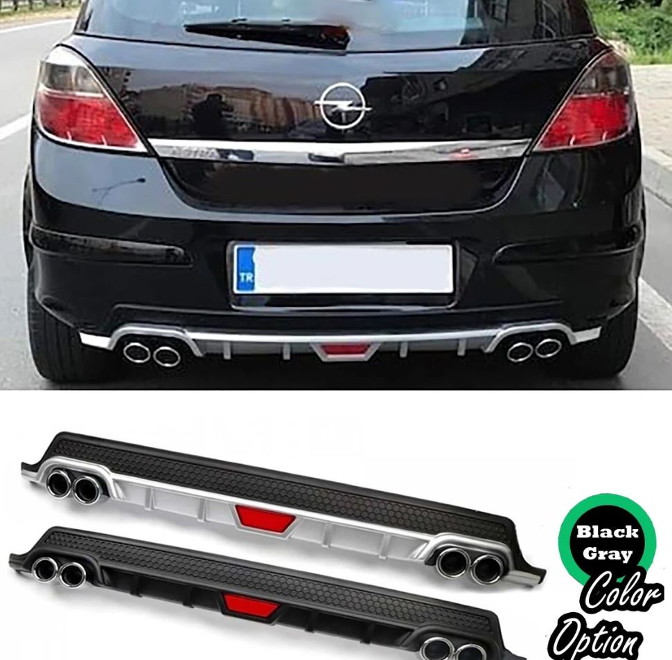 
                  
                    Universal Rear Diffuser V2 for Opel Astra H (2004–2009) – Black or Gray with 4 Fake Chrome Exhaust Tips
                  
                