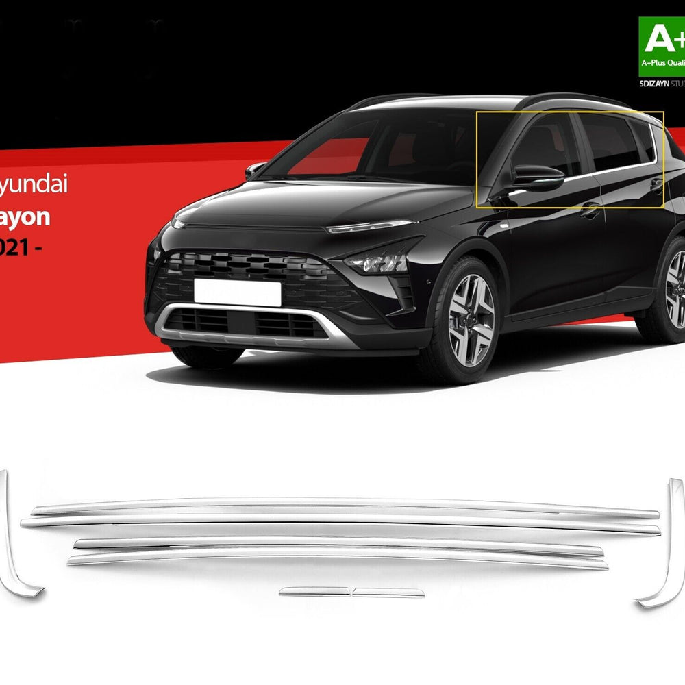 For Hyundai Bayon Chrome Window Trim – 8 Pieces Stainless Steel (2021–2026)