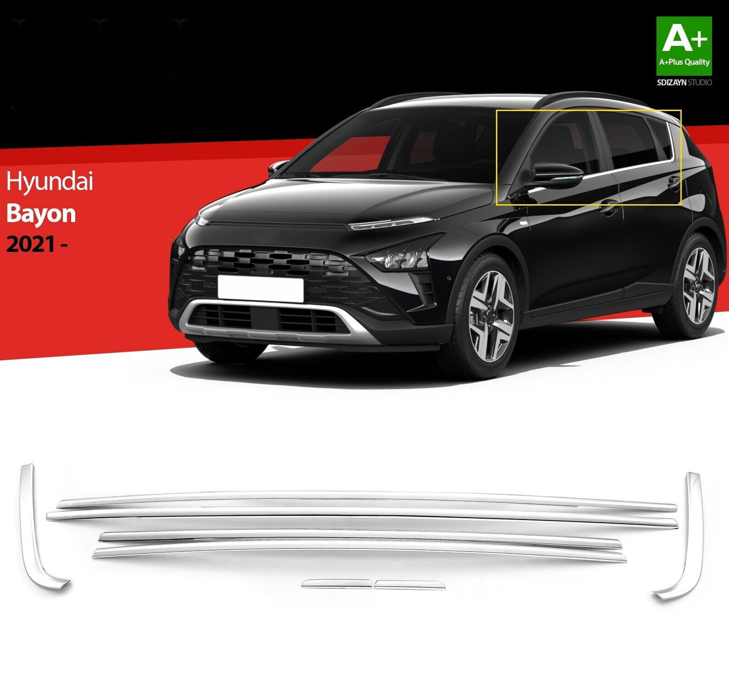 For Hyundai Bayon Chrome Window Trim – 8 Pieces Stainless Steel (2021–2026)