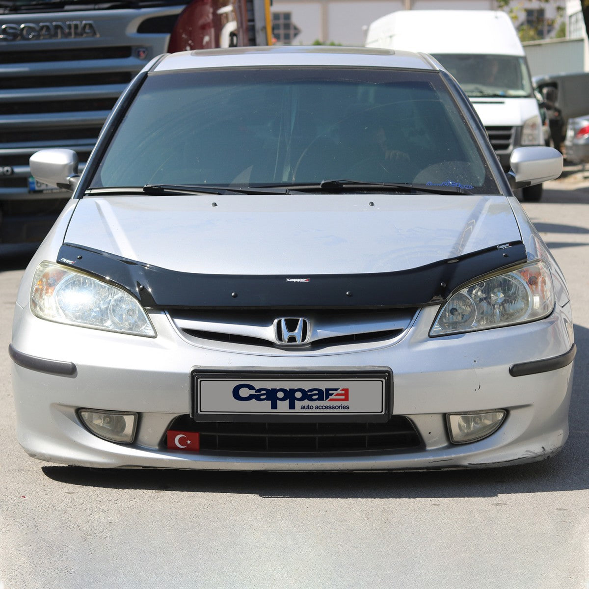 Glossy Black Front Hood Deflector for Honda Civic (2001–2006) – Bug Shield & Hood Protection Spoiler