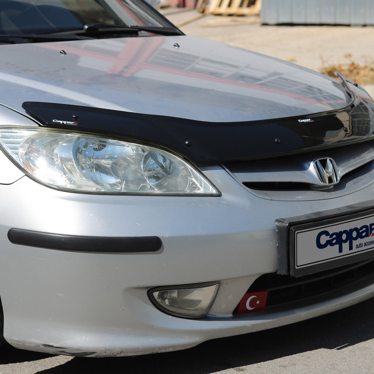 Glossy Black Front Hood Deflector for Honda Civic (2001–2006) – Bug Shield & Hood Protection Spoiler