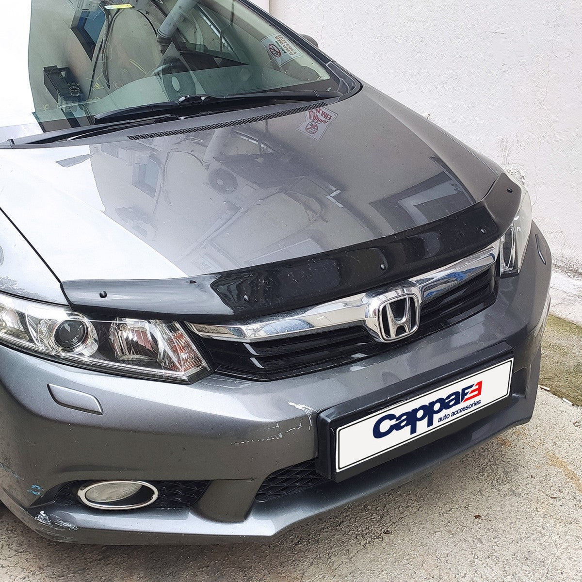 Glossy Black Front Hood Deflector for Honda Civic (2012–2022) – Bug Shield & Hood Protection Spoiler