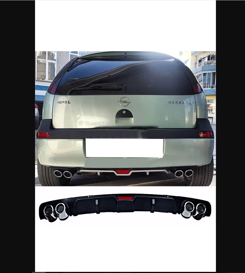 For Sporty Rear Diffuser for Opel Corsa C – 4 Exhaust Look, Aggressive Rear Bumper Upgrade (Compatible Models)