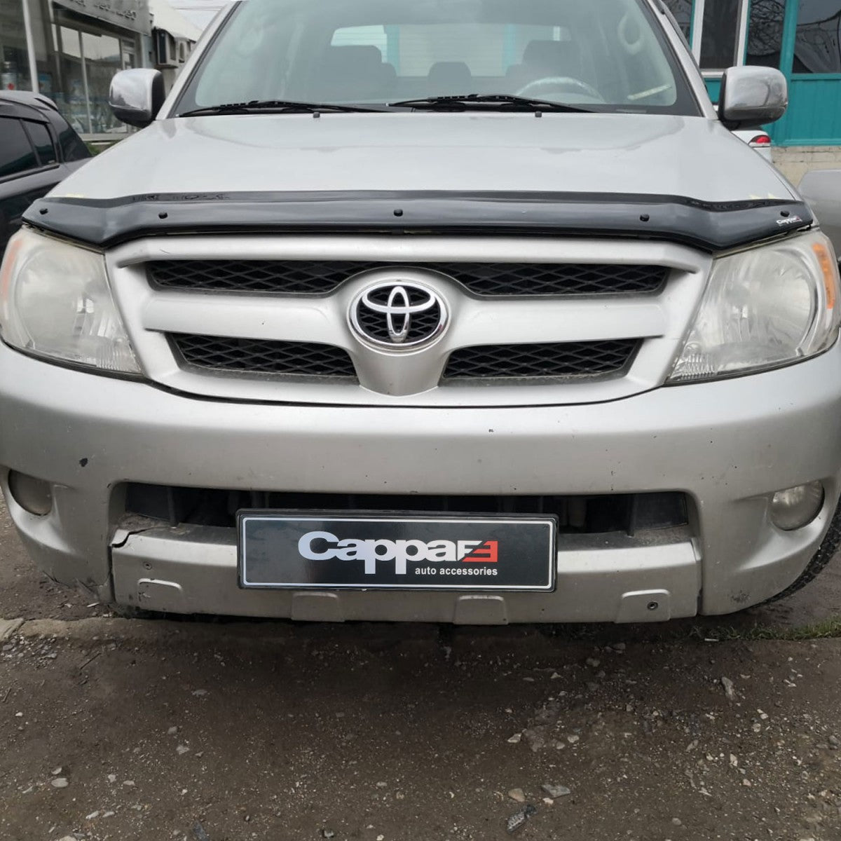 Glossy Black Front Hood Protector & Bug Shield for Toyota Hilux (2006–2012) – Hood Deflector Guard & Spoiler