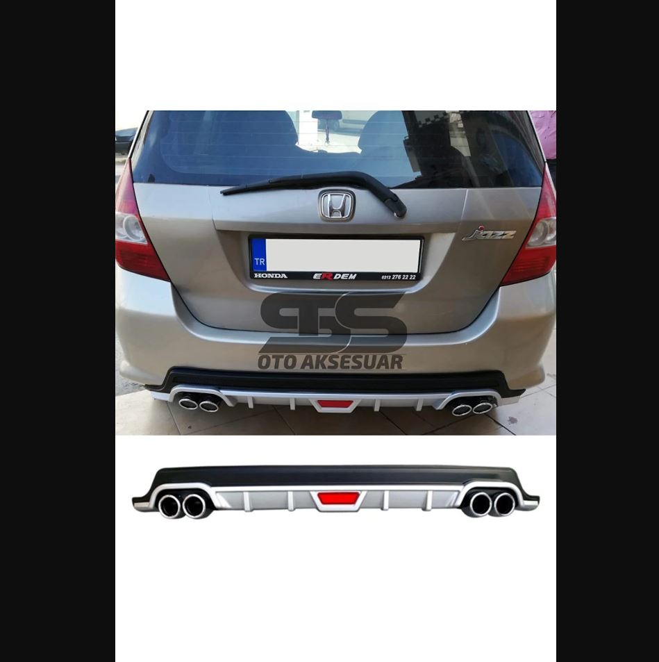 
                  
                    Aggressive Rear Diffuser with 4 Exhaust Tips for Honda Jazz (2003–2020) – Sport Look & Easy Fitment
                  
                
