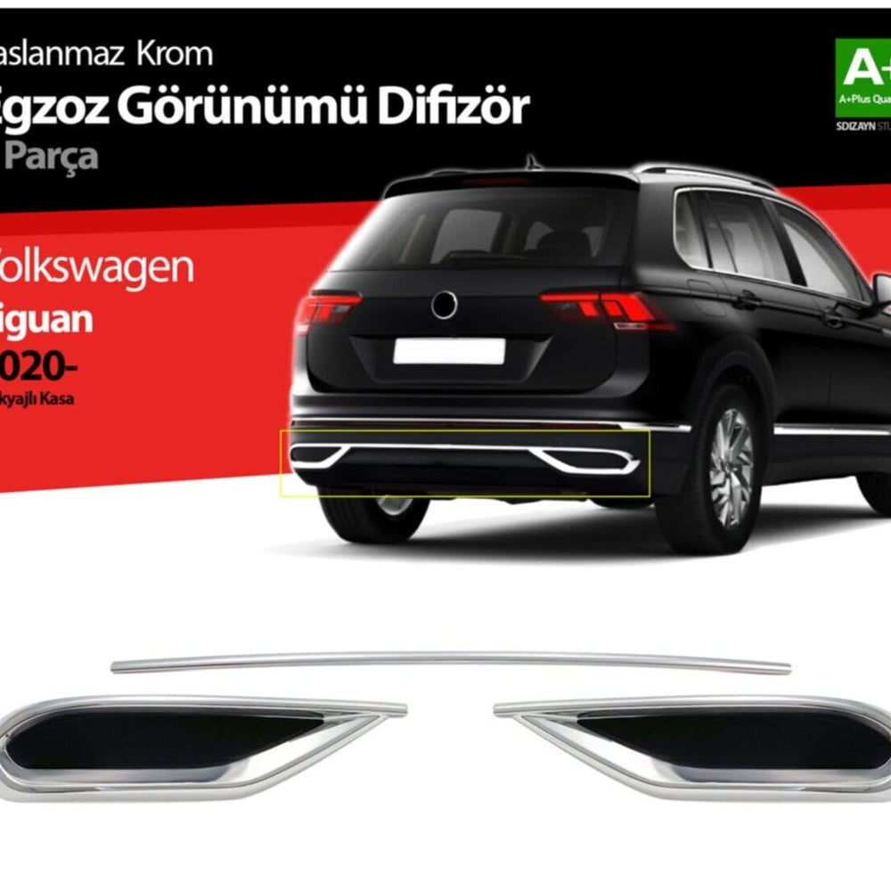 
                  
                    Chrome Exhaust Diffuser for VW Volkswagen Tiguan 2 (2020–2024) – Sporty Rear Upgrade
                  
                